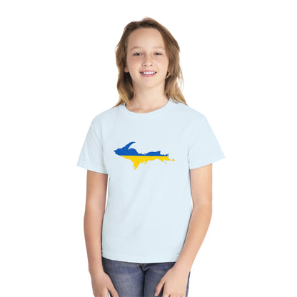 Michigan Upper Peninsula T-Shirt (w/ UP Ukraine Flag Outline) | Youth Garment-Dyed