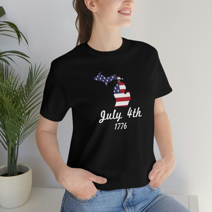 Michigan 'July 4th 1776' T-Shirt (Script Font w/ MI USA Outline) | Unisex Standard Fit