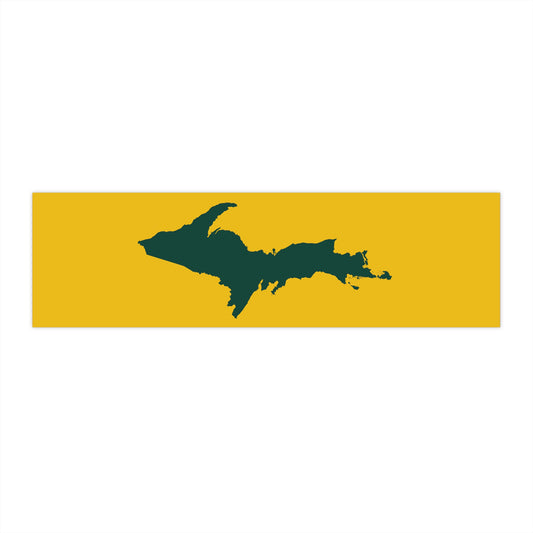 Michigan Upper Peninsula Bumper Sticker (w/ Green UP Outline) | Gold Background