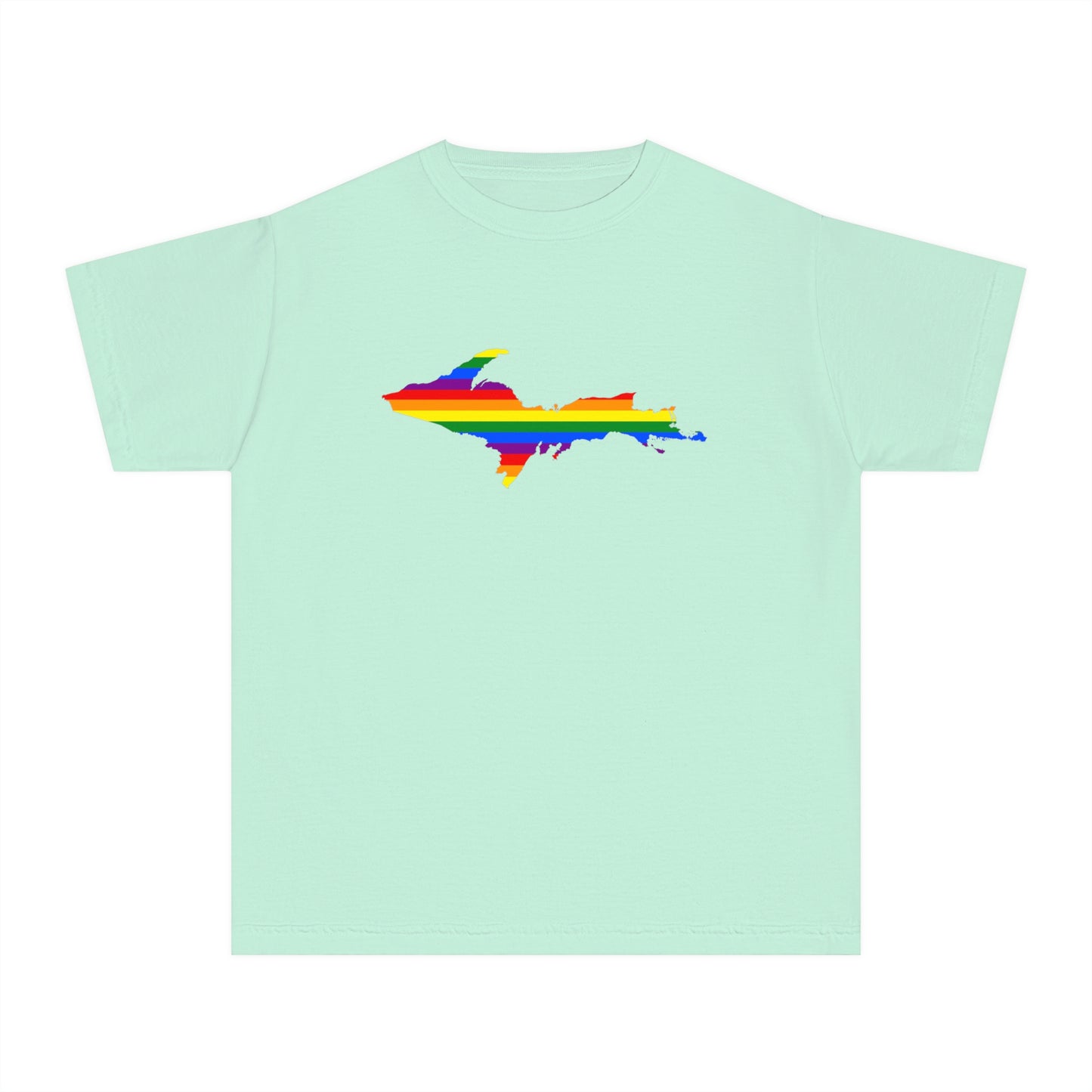 Michigan Upper Peninsula T-Shirt (w/ UP Pride Flag Outline) | Youth Garment-Dyed