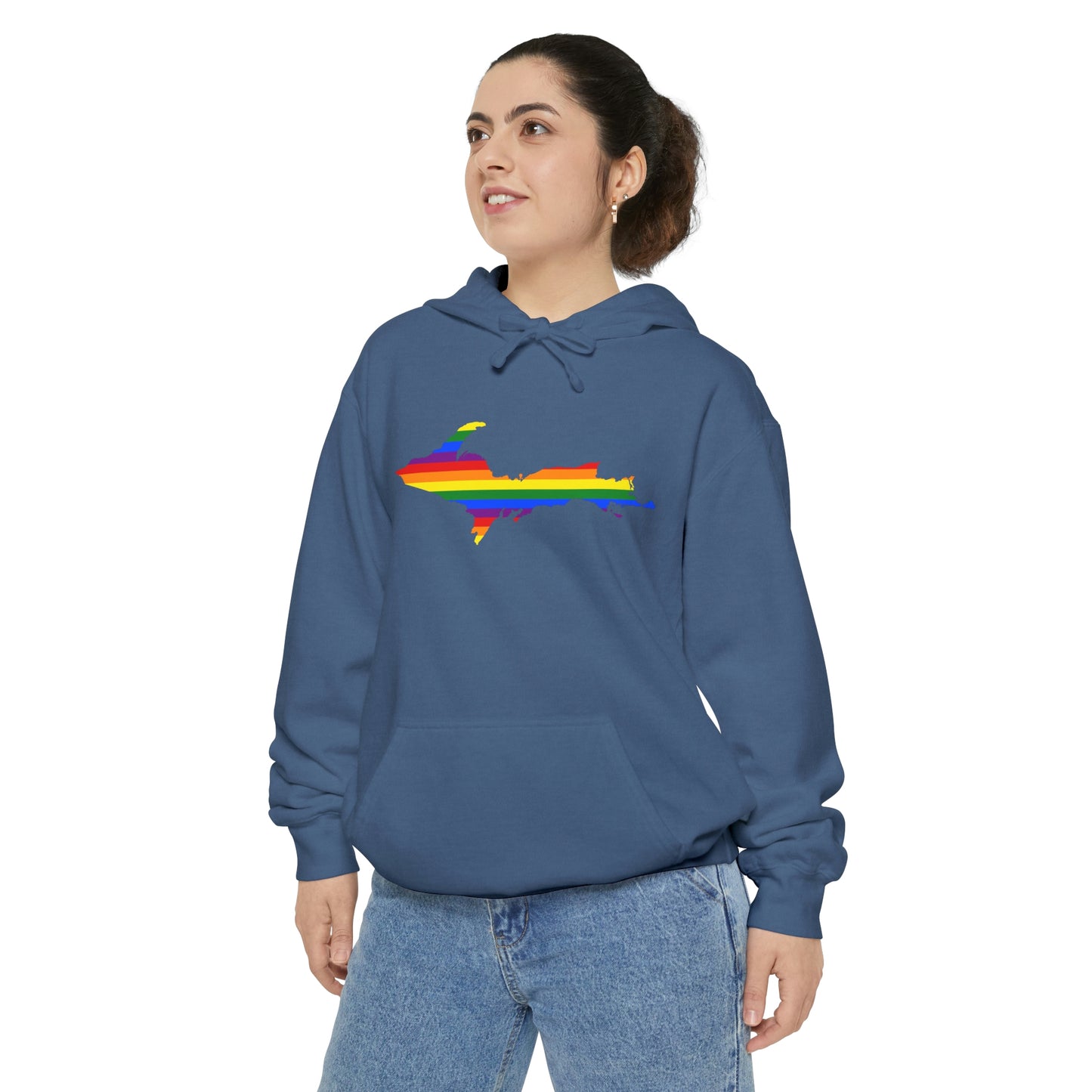 Michigan Upper Peninsula Hoodie (w/ UP Pride Flag Outline) | Unisex Garment-Dyed