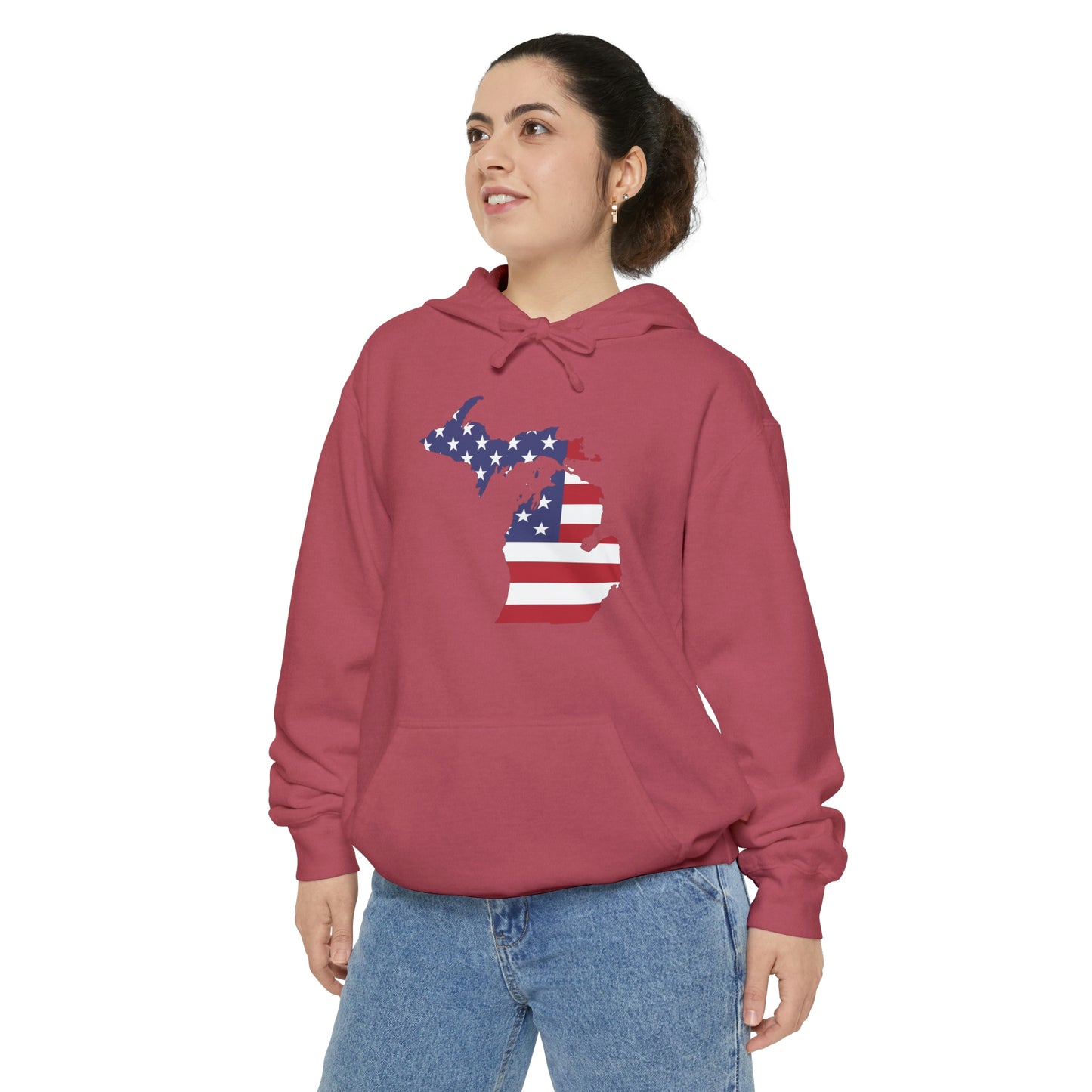 Michigan Upper Peninsula Hoodie (w/ MI USA Flag Outline) | Unisex Garment-Dyed