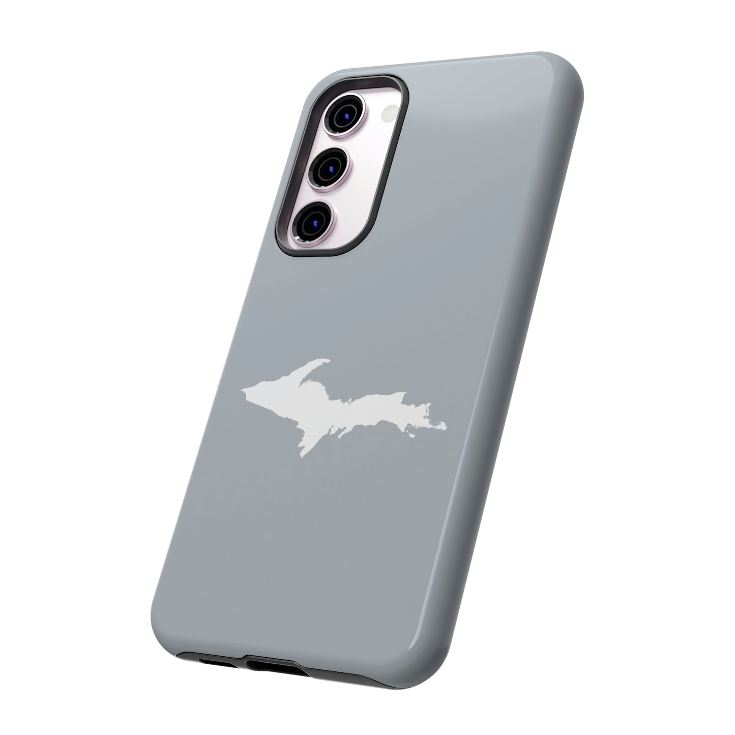 Michigan Upper Peninsula Tough Phone Case (Silver w/ UP Outline) | Samsung & Pixel Android