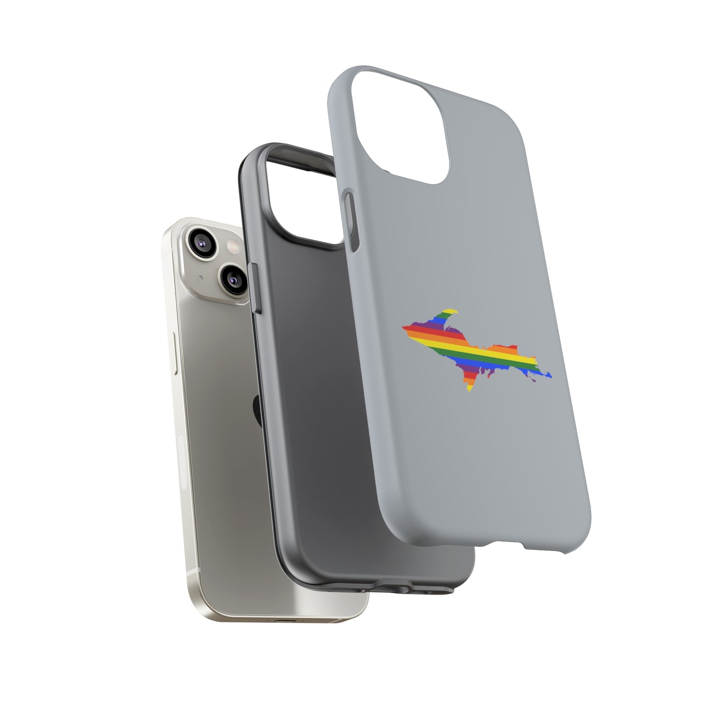 Michigan Upper Peninsula Tough Phone Case (Silver w/ UP Pride Flag Outline) | Apple iPhone