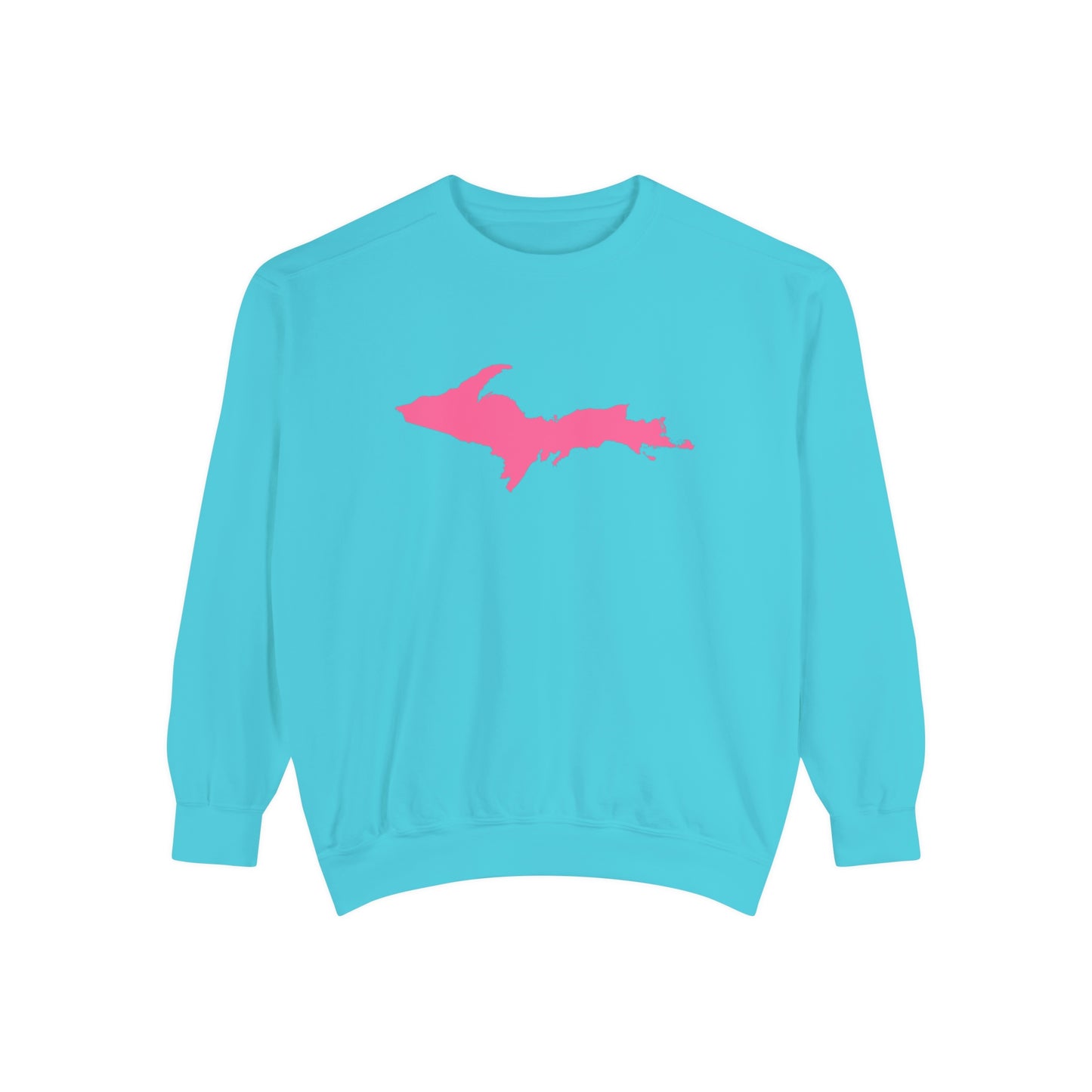 Michigan Upper Peninsula Sweatshirt (w/ Pink UP Outline) | Unisex Garment Dyed