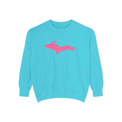 Michigan Upper Peninsula Sweatshirt (w/ Pink UP Outline) | Unisex Garment Dyed