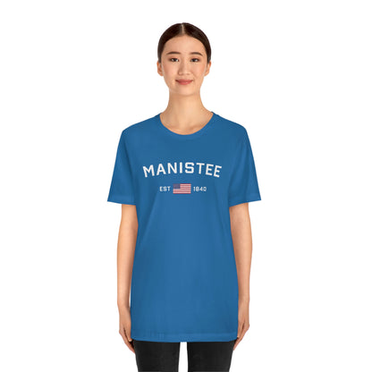 'Manistee EST 1840' T-Shirt (w/USA Flag Outline) | Unisex Standard Fit