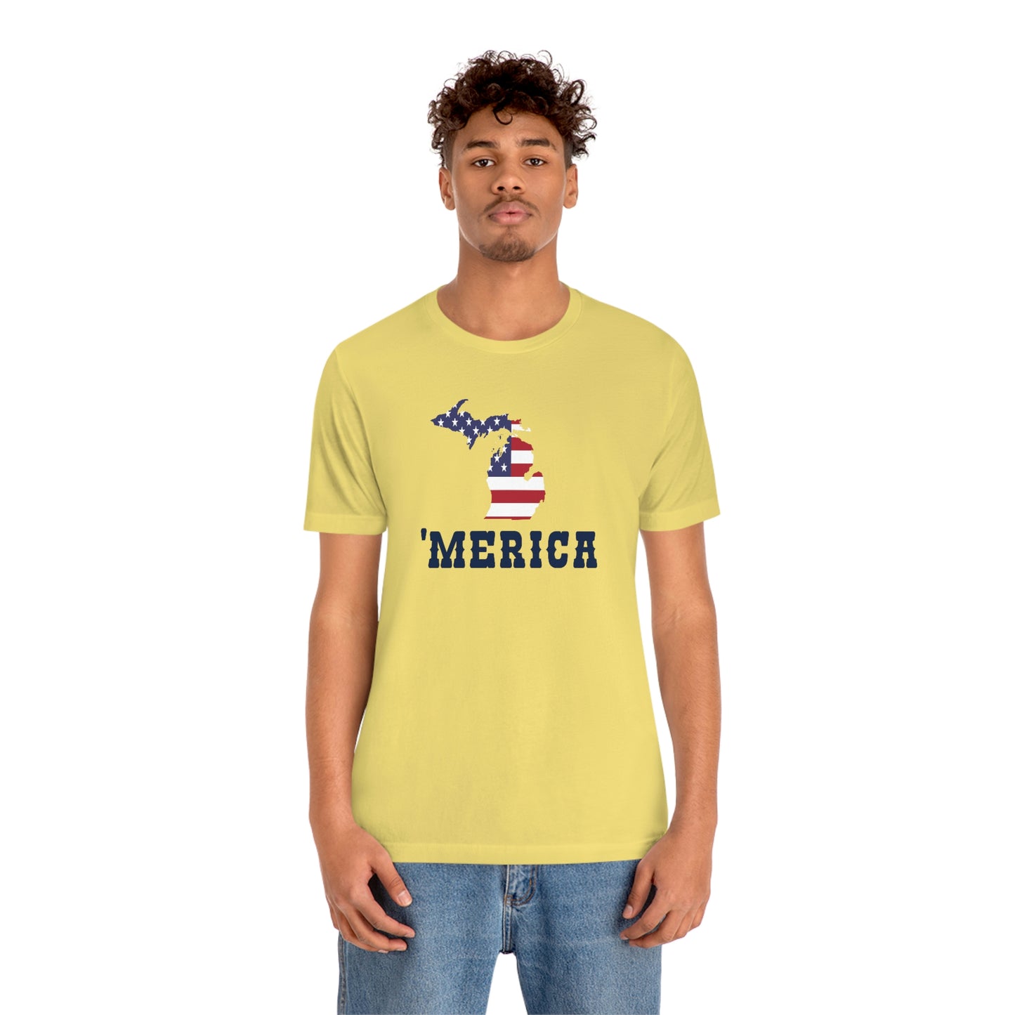 Michigan 'Merica' T-Shirt (Western Font w/ MI USA Flag Outline) | Unisex Standard Fit