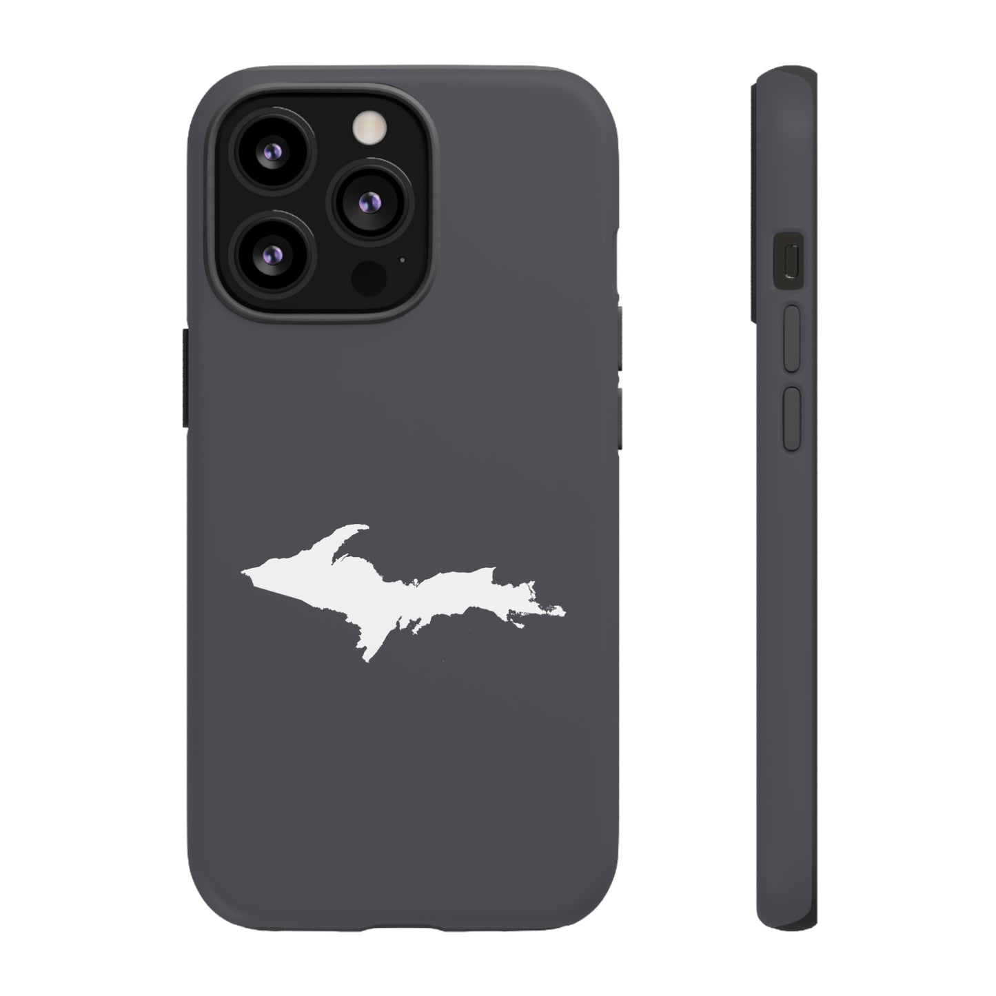 Michigan Upper Peninsula Tough Phone Case (Iron Ore Grey w/ UP Outline) | Apple iPhone