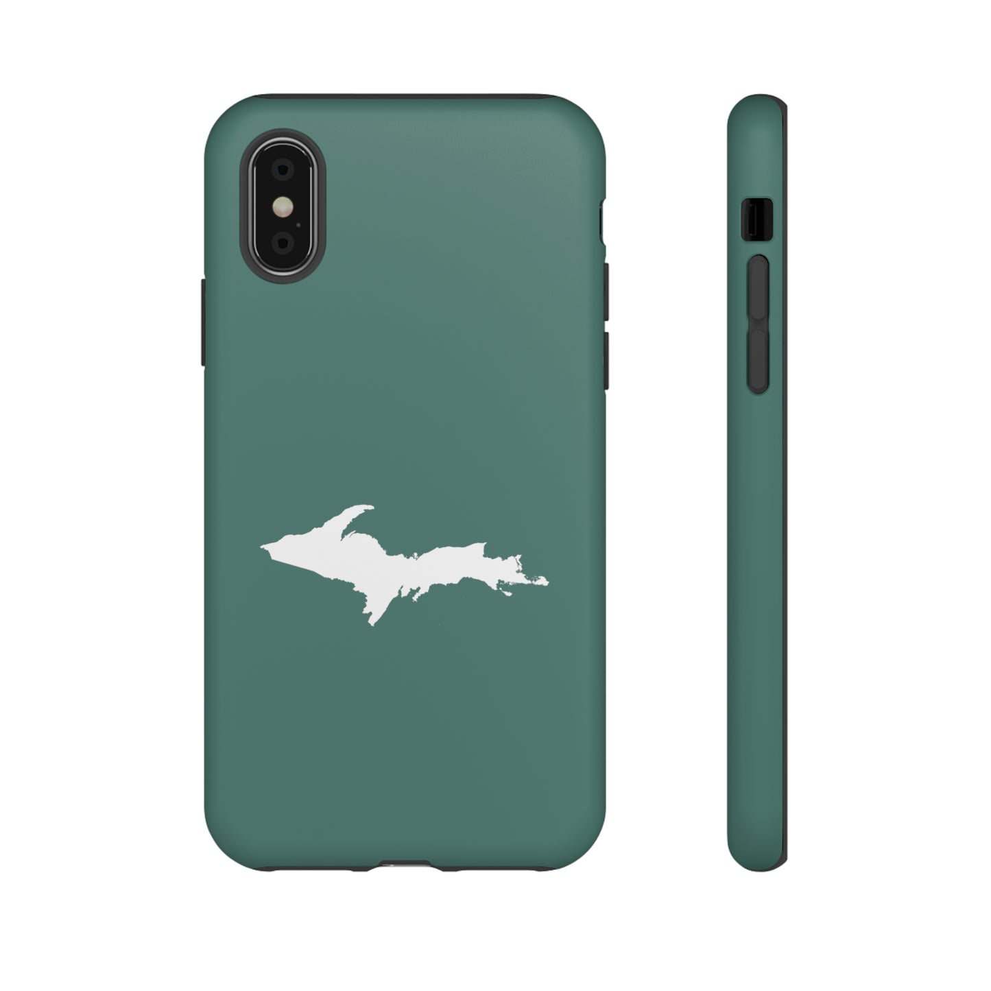 Michigan Upper Peninsula Tough Phone Case (Copper Green w/ UP Outline) | Apple iPhone