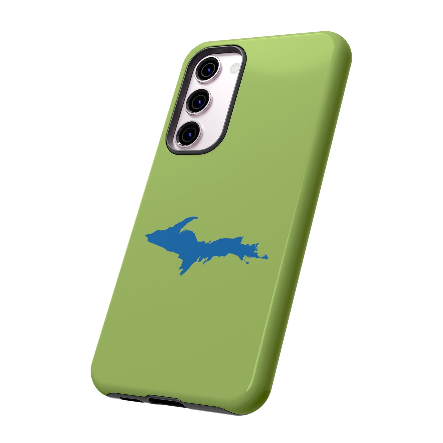 Michigan Upper Peninsula Tough Phone Case (Gooseberry Green w/ Azure UP Outline) | Samsung & Pixel Android