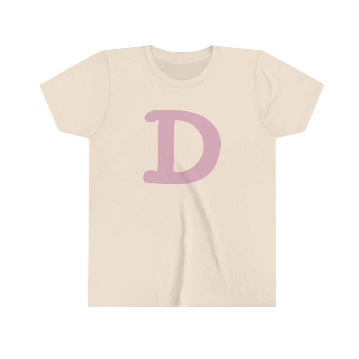 Detroit 'Old French D' T-Shirt (Pink Full Body Outline) | Youth Short Sleeve - Circumspice Michigan