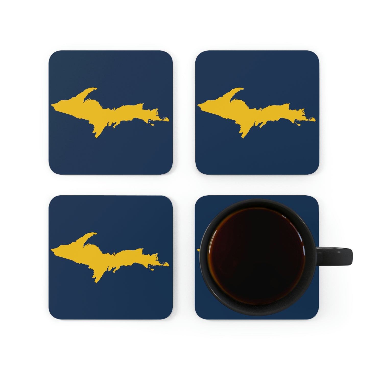 Michigan Upper Peninsula Coaster Set (Navy w/ Gold UP Outline) | Corkwood - 4 pack