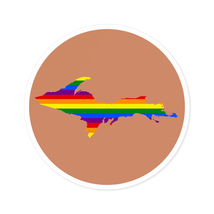 Michigan Upper Peninsula Round Stickers (Copper w/ UP Pride Flag Outline) | Indoor\Outdoor