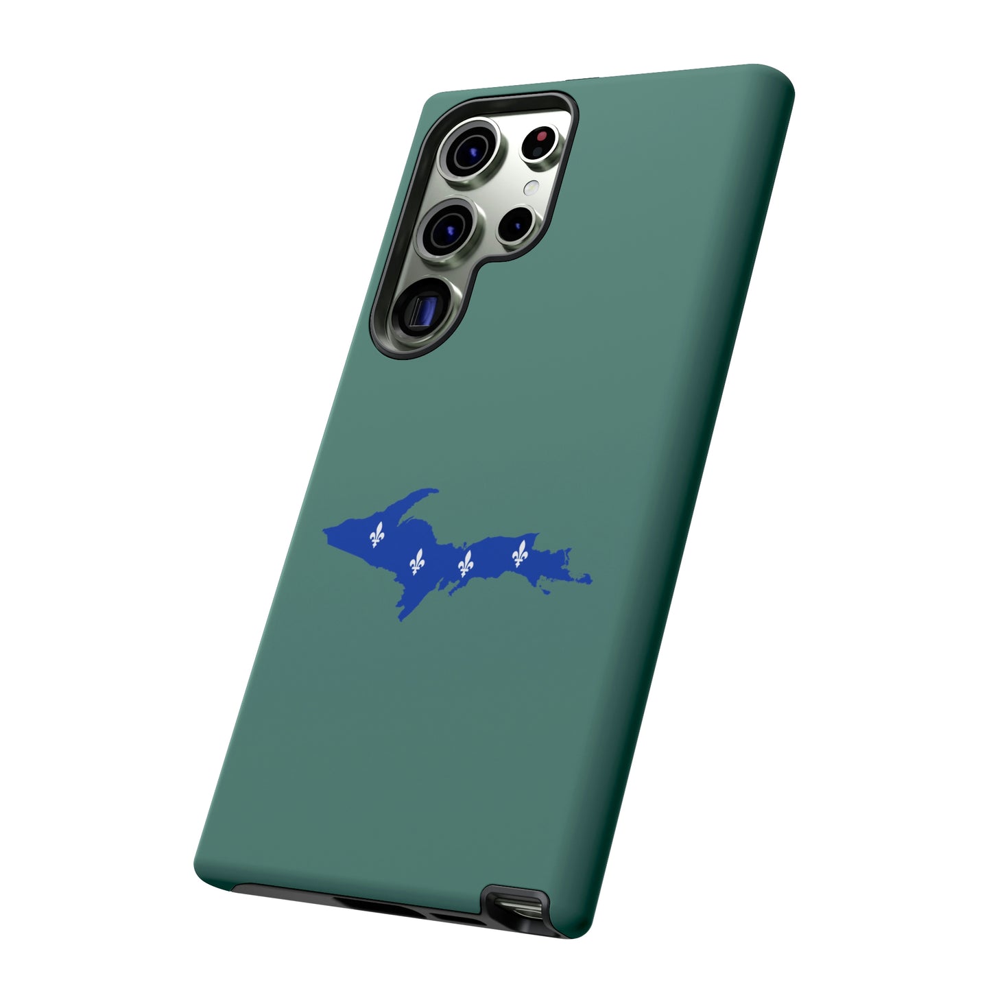 Michigan Upper Peninsula Tough Phone Case (Copper Green w/ UP Quebec Flag Outline) | Samsung & Pixel Android