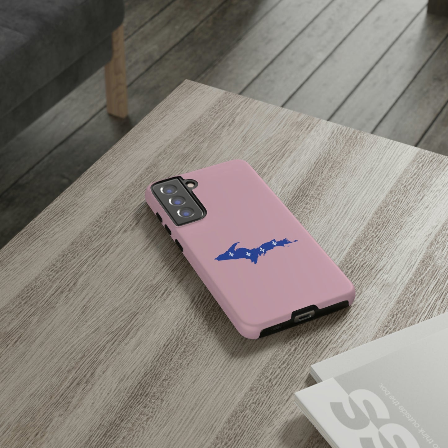 Michigan Upper Peninsula Tough Phone Case (Pink w/ UP Quebec Flag Outline) | Samsung & Pixel Android