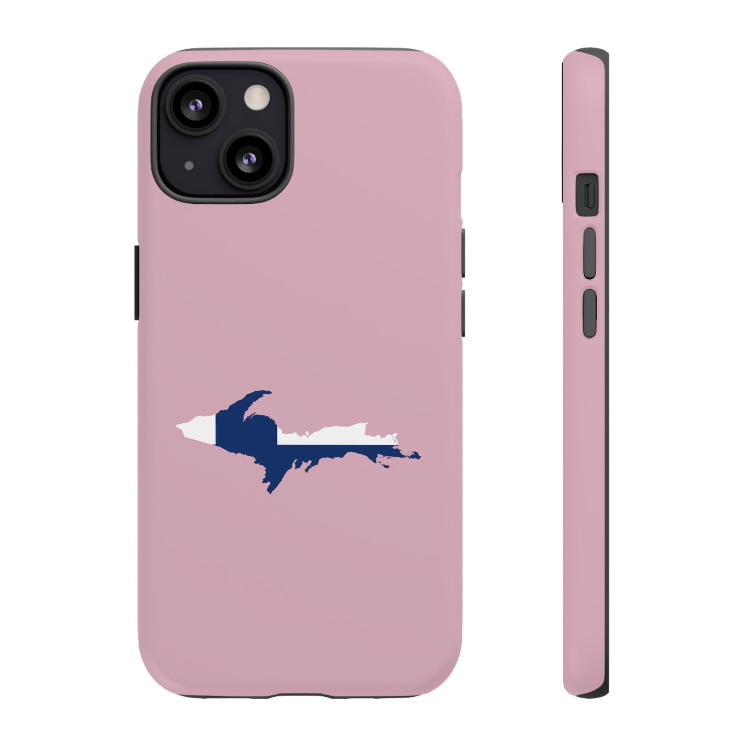 Michigan Upper Peninsula Tough Phone Case (Pink w/ UP Finland Flag Outline) | Apple iPhone