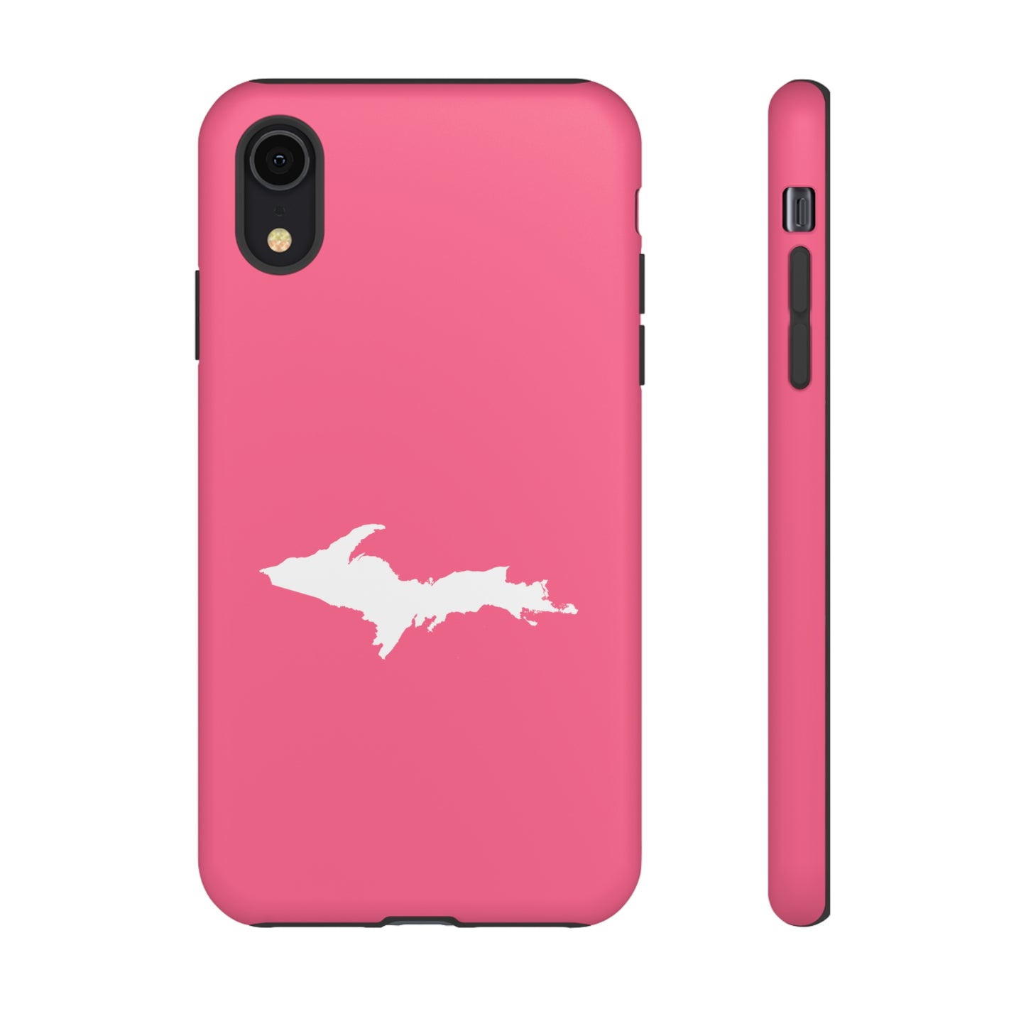 Michigan Upper Peninsula Tough Phone Case (Rhodochrosite Pink w/ UP Outline) | Apple iPhone