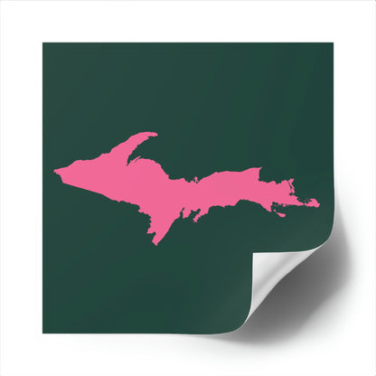 Michigan Upper Peninsula Square Sticker (Green w/ Pink UP Outline) | Indoor/Outdoor