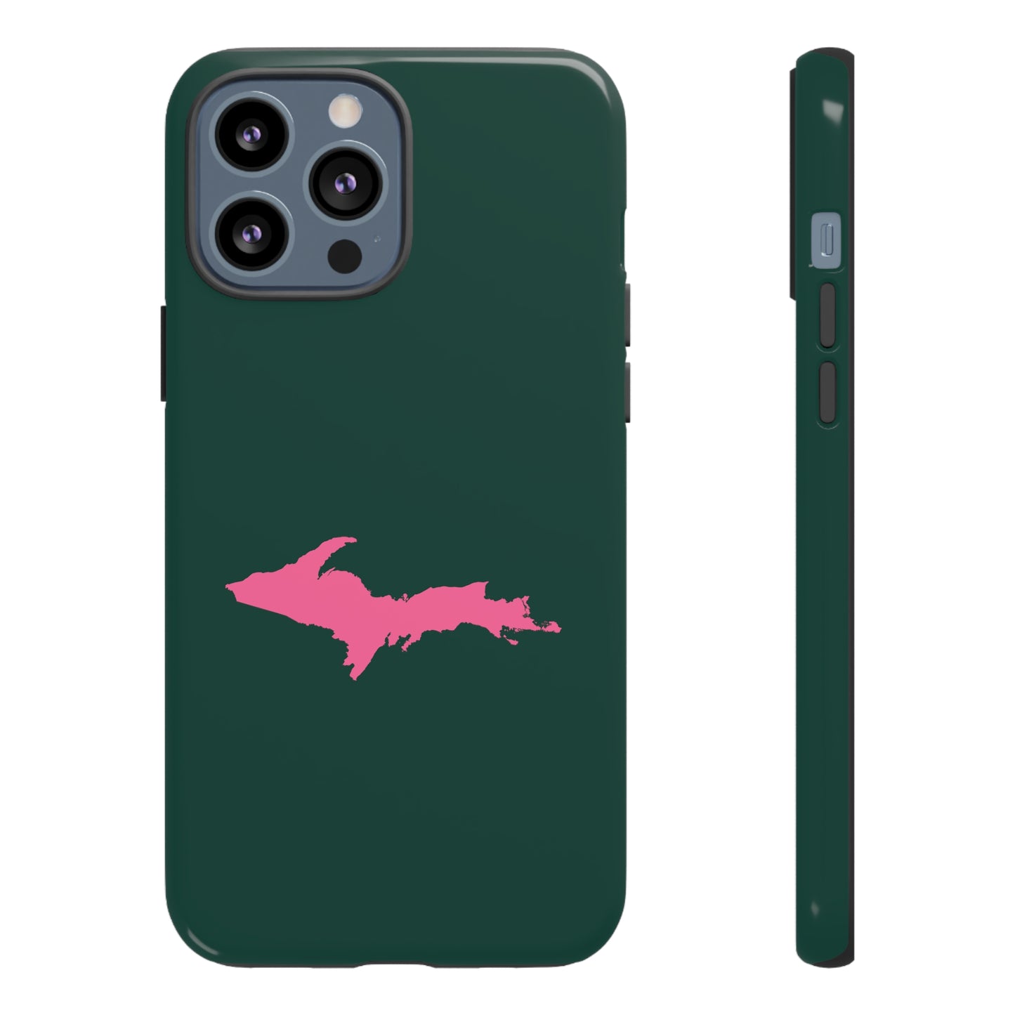 Michigan Upper Peninsula Tough Phone Case (Green w/ Pink UP Outline) | Apple iPhone