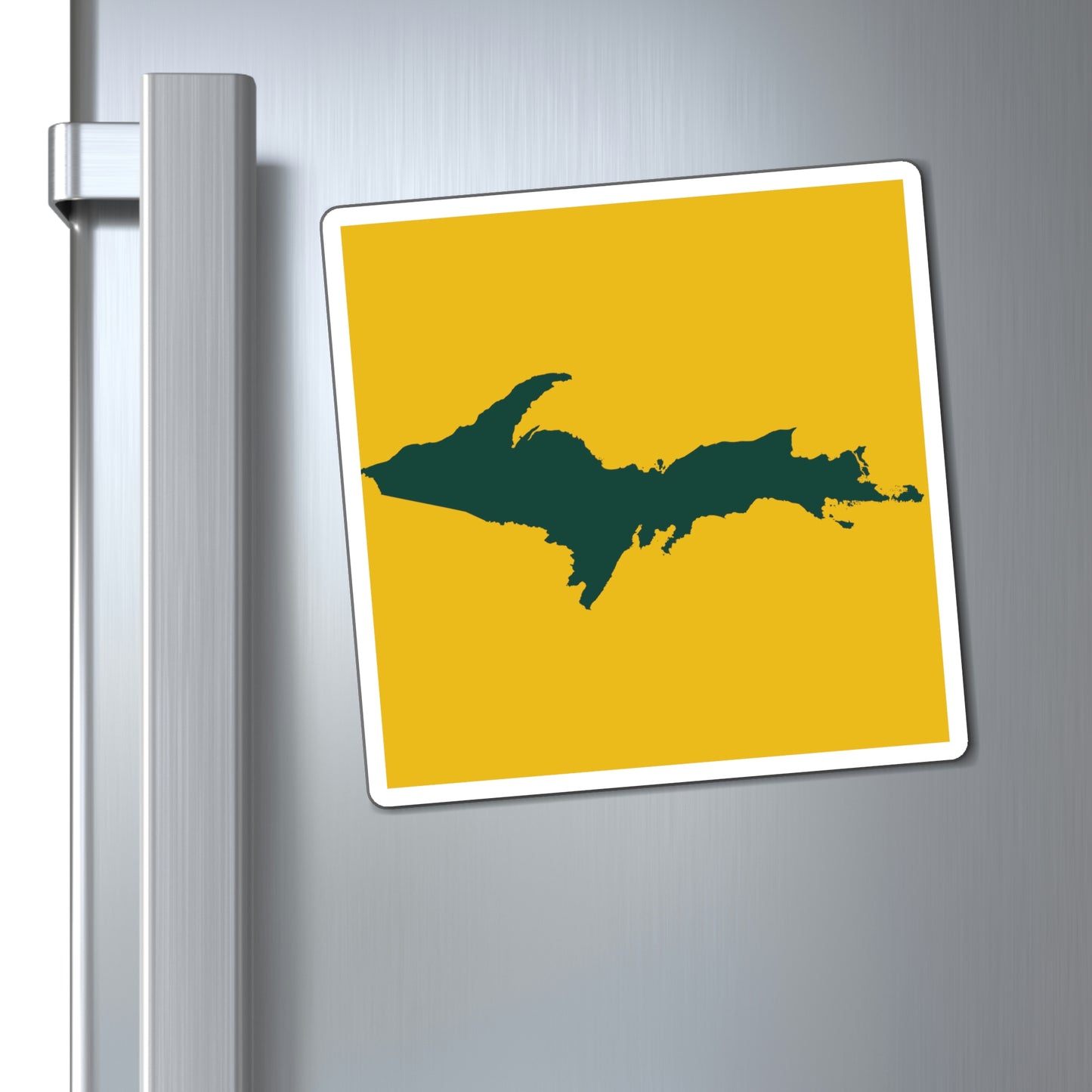 Michigan Upper Peninsula Square Magnet (Gold w/ Green UP Outline)