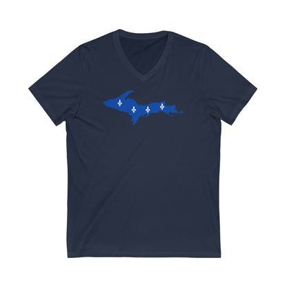 Michigan Upper Peninsula T-Shirt (w/ UP Quebec Flag Outline) | Unisex V-Neck