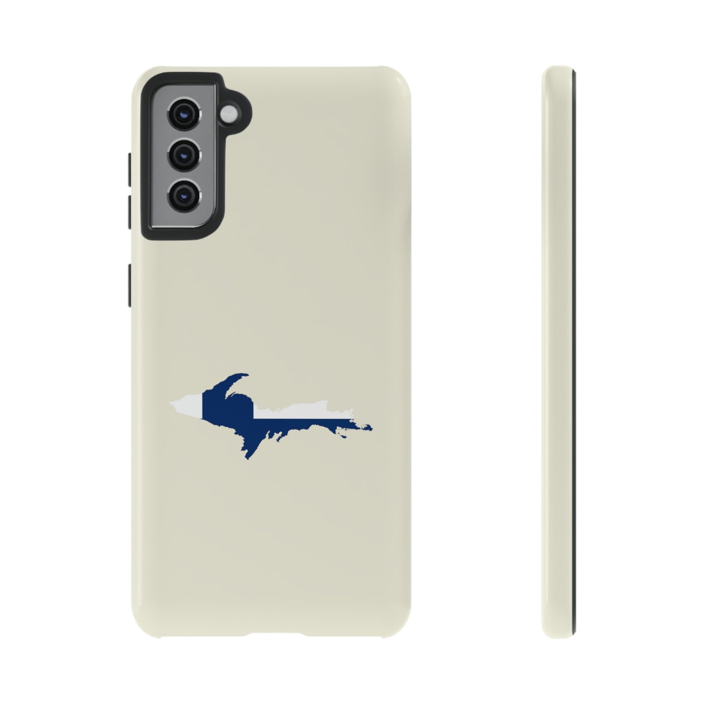 Michigan Upper Peninsula Tough Phone Case (Ivory Color w/ UP Finland Flag Outline) | Samsung & Pixel Android