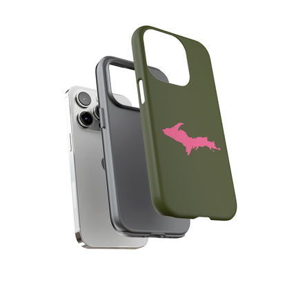 Michigan Upper Peninsula Tough Phone Case (Army Green w/ Pink UP Outline) | Apple iPhone