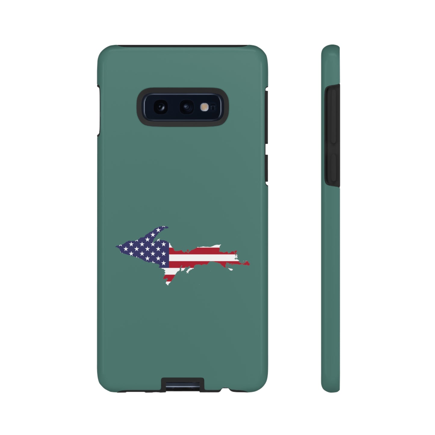 Michigan Upper Peninsula Tough Phone Case (Copper Green w/ UP USA Flag Outline) | Samsung & Pixel Android