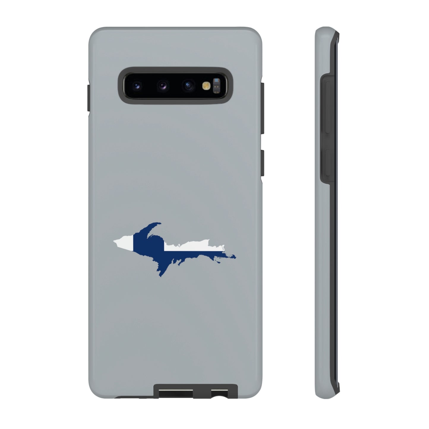 Michigan Upper Peninsula Tough Phone Case (Silver w/ UP Finland Flag Outline) | Samsung & Pixel Android