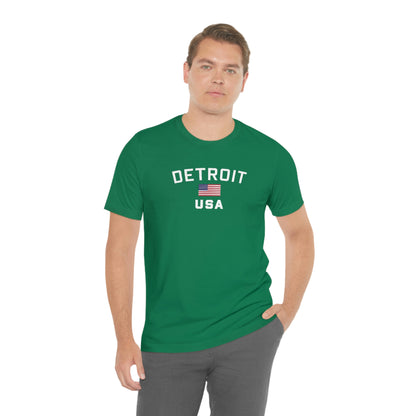 'Detroit USA' T-Shirt (w/ USA Flag Outline) | Unisex Standard Fit