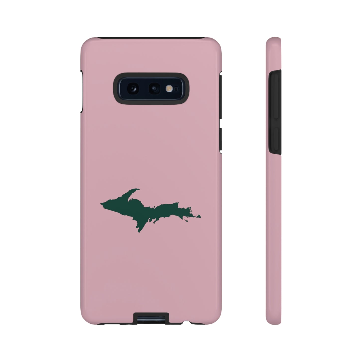 Michigan Upper Peninsula Tough Phone Case (Pink w/ Green UP Outline) | Samsung & Pixel Android