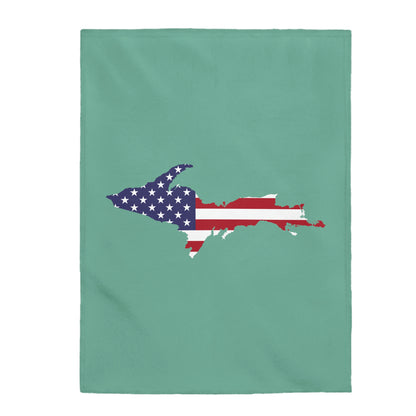 Michigan Upper Peninsula Plush Blanket (w/ UP USA Flag Outline) | '64 Metallic Mint Green