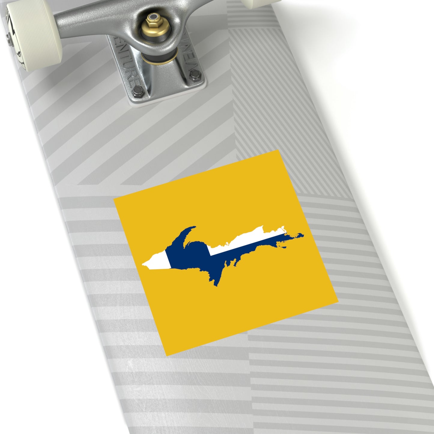 Michigan Upper Peninsula Square Sticker (Gold w/ UP Finland Flag Outline) | Indoor/Outdoor