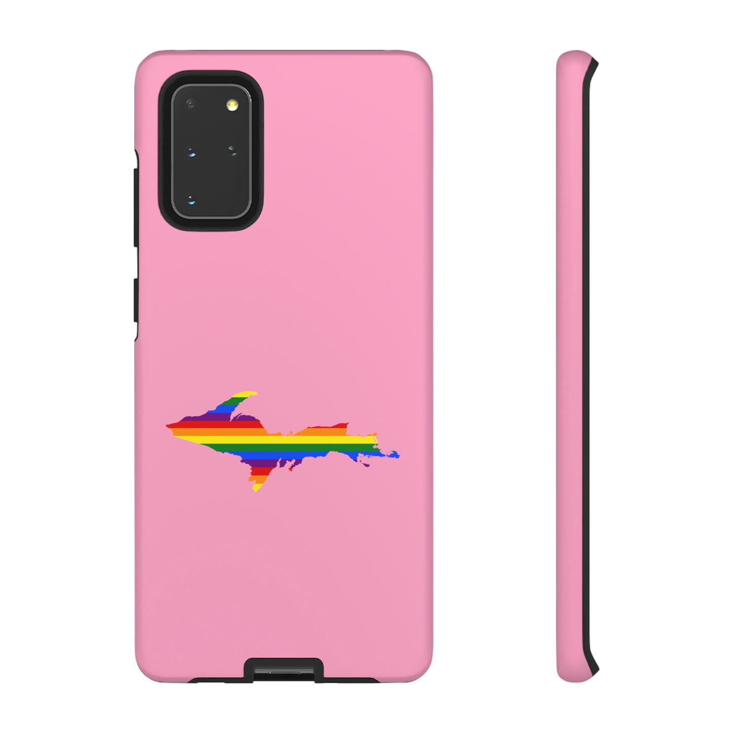 Michigan Upper Peninsula Tough Phone Case ('67 Caddie Pink w/ UP Pride Flag Outline) | Samsung & Pixel Android