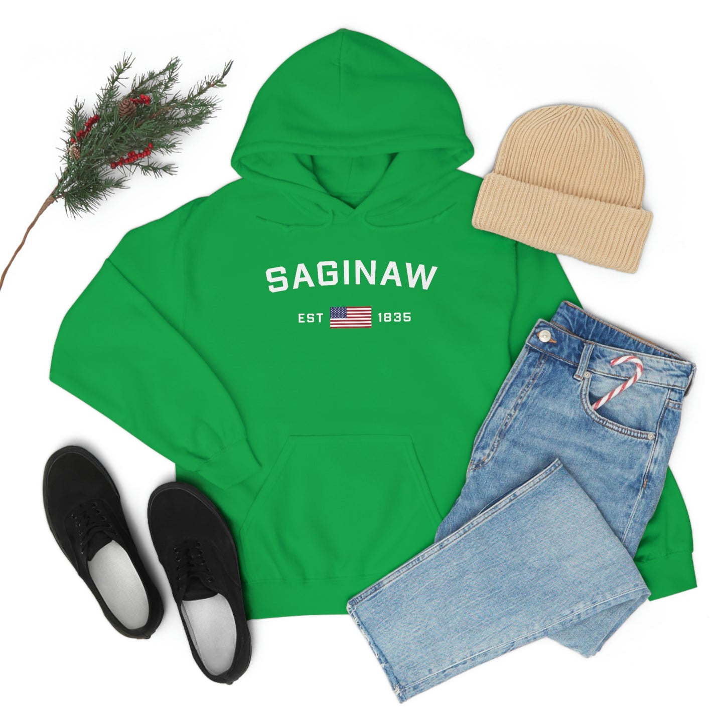 'Saginaw EST 1835' Hoodie (w/USA Flag Outline) | Unisex Standard