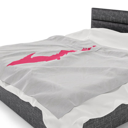 Michigan Upper Peninsula Plush Blanket (w/ Pink UP Outline) | Birch Bark White