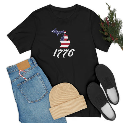 Michigan '1776' T-Shirt ( Script Font w/ MI USA Flag Outline) | Unisex Standard Fit