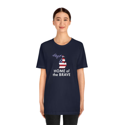 Michigan 'Home of the Brave' T-Shirt (Geometric Sans Font w/ MI USA Outline) | Unisex Standard Fit