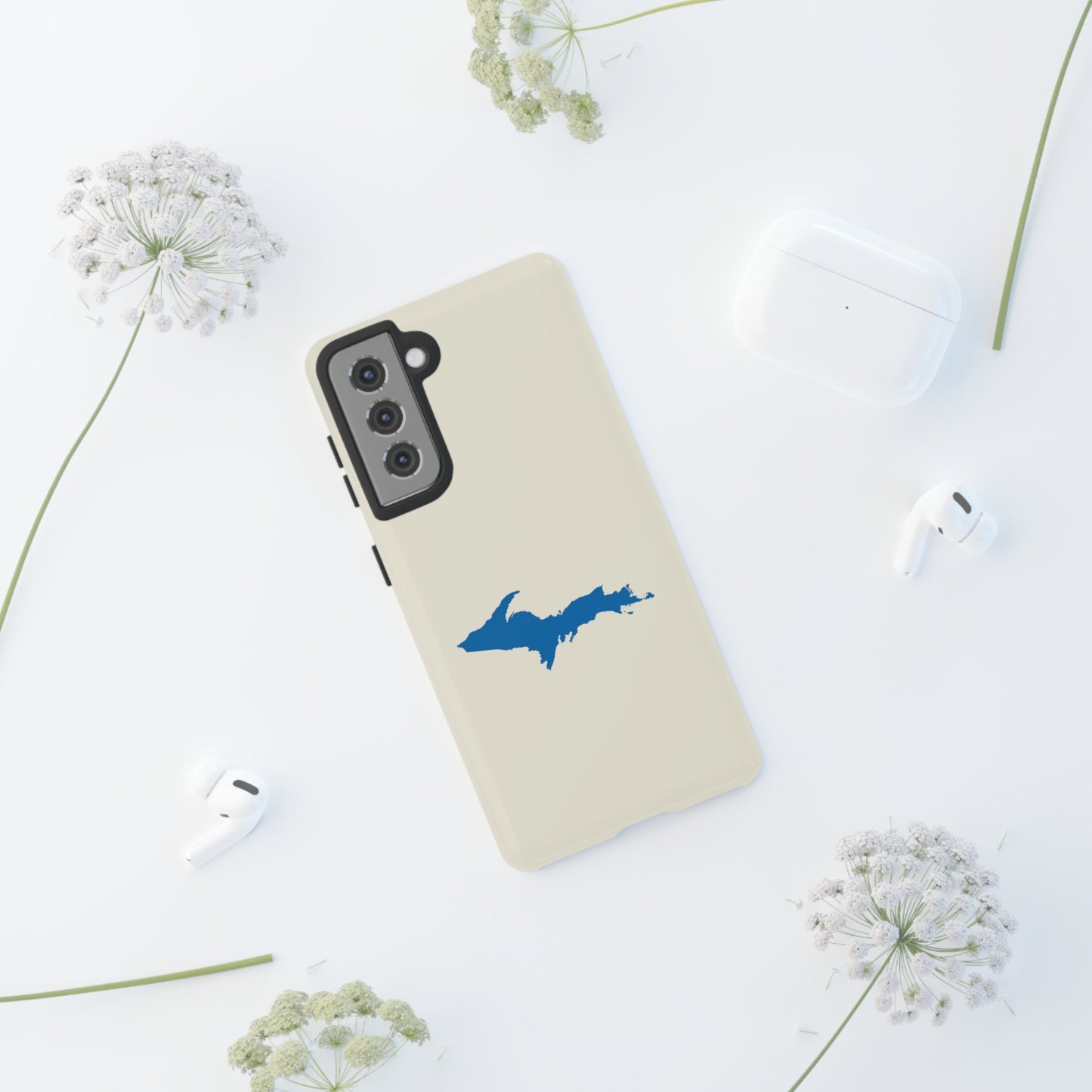 Michigan Upper Peninsula Tough Phone Case (Ivory Color w/ Azure UP Outline) | Samsung & Pixel Android