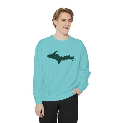 Michigan Upper Peninsula Sweatshirt (w/ Green UP Outline) | Unisex Garment Dyed