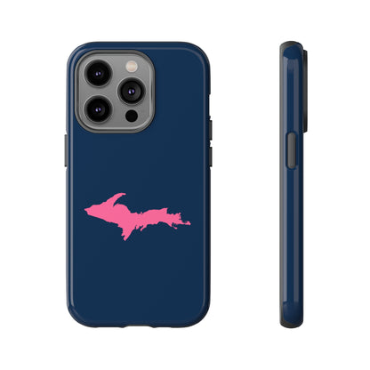 Michigan Upper Peninsula Tough Phone Case (Navy w/ Pink UP Outline) | Apple iPhone