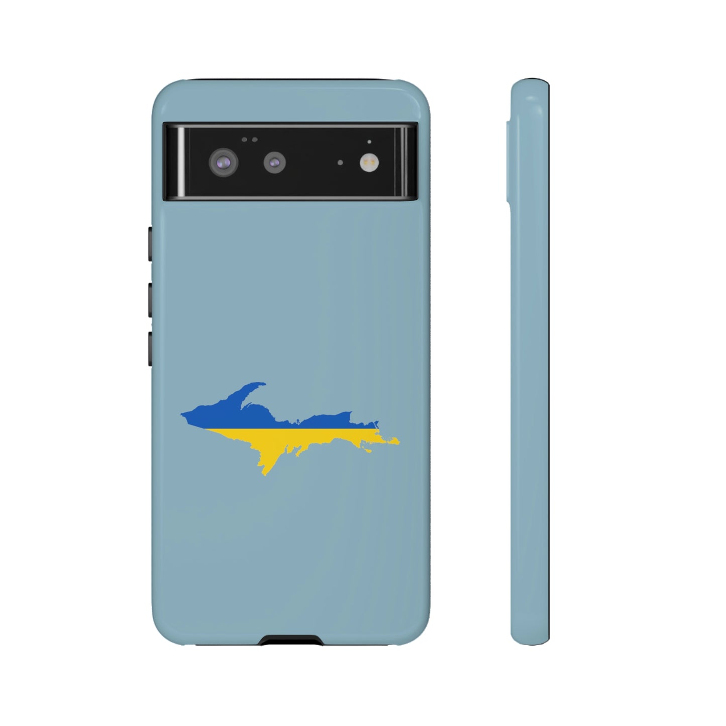 Michigan Upper Peninsula Tough Phone Case (Opal Blue w/ UP Ukraine Flag Outline) | Samsung & Pixel Android