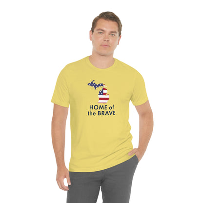 Michigan 'Home of the Brave' T-Shirt (Geometric Sans Font w/ MI USA Outline) | Unisex Standard Fit