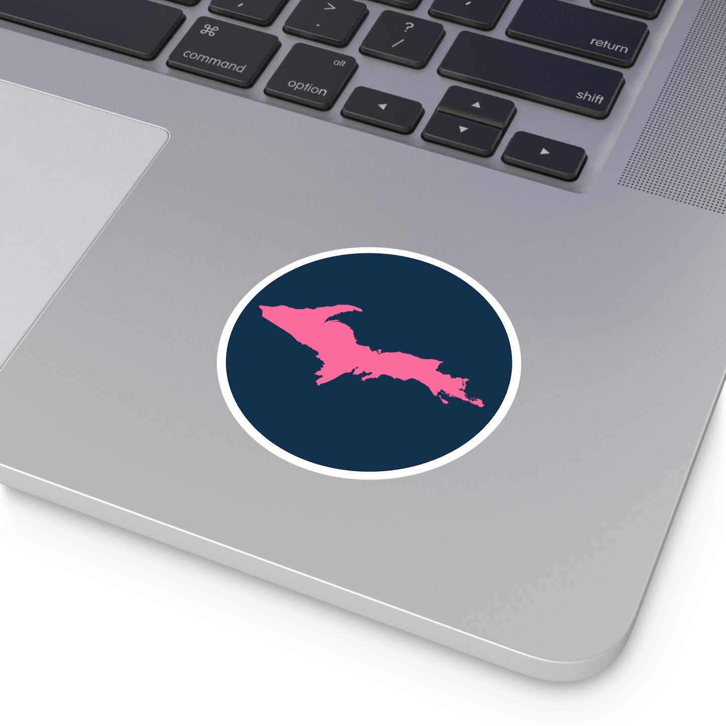 Michigan Upper Peninsula Round Stickers (Navy w/ Pink UP Outline) | Indoor\Outdoor