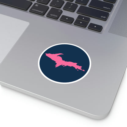 Michigan Upper Peninsula Round Stickers (Navy w/ Pink UP Outline) | Indoor\Outdoor