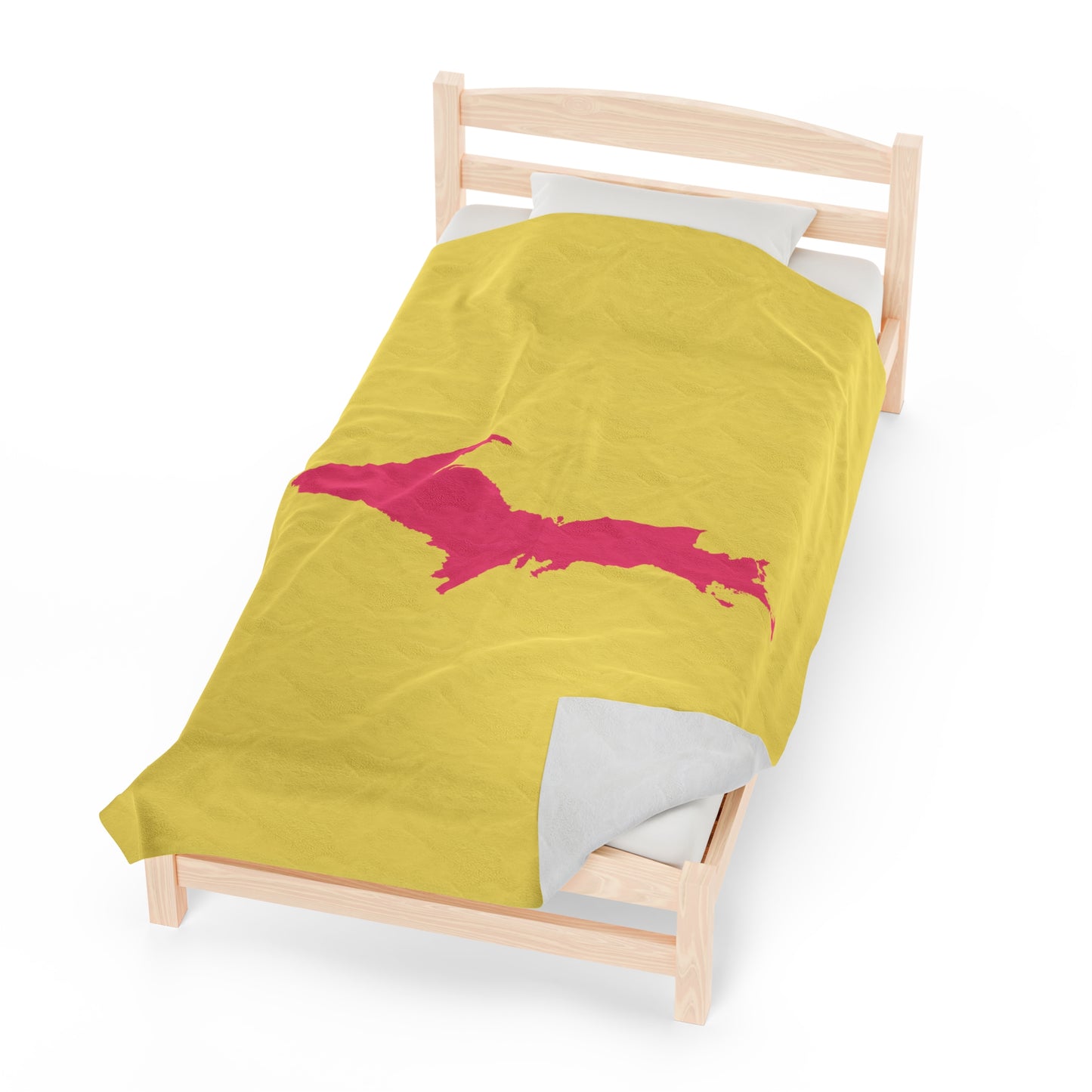 Michigan Upper Peninsula Plush Blanket (w/ Pink UP Outline) | Cherry Yellow