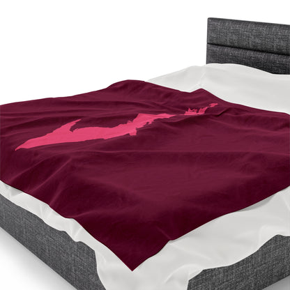 Michigan Upper Peninsula Plush Blanket (w/ Pink UP Outline) | Ruby Red