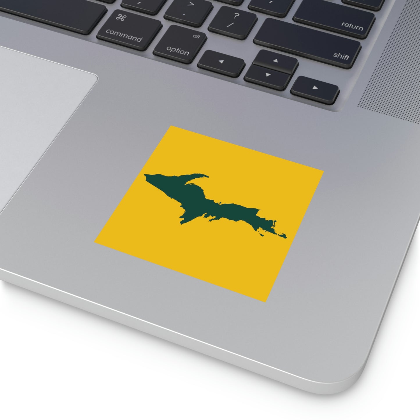 Michigan Upper Peninsula Square Sticker (Gold w/ Green UP Outline) | Indoor/Outdoor