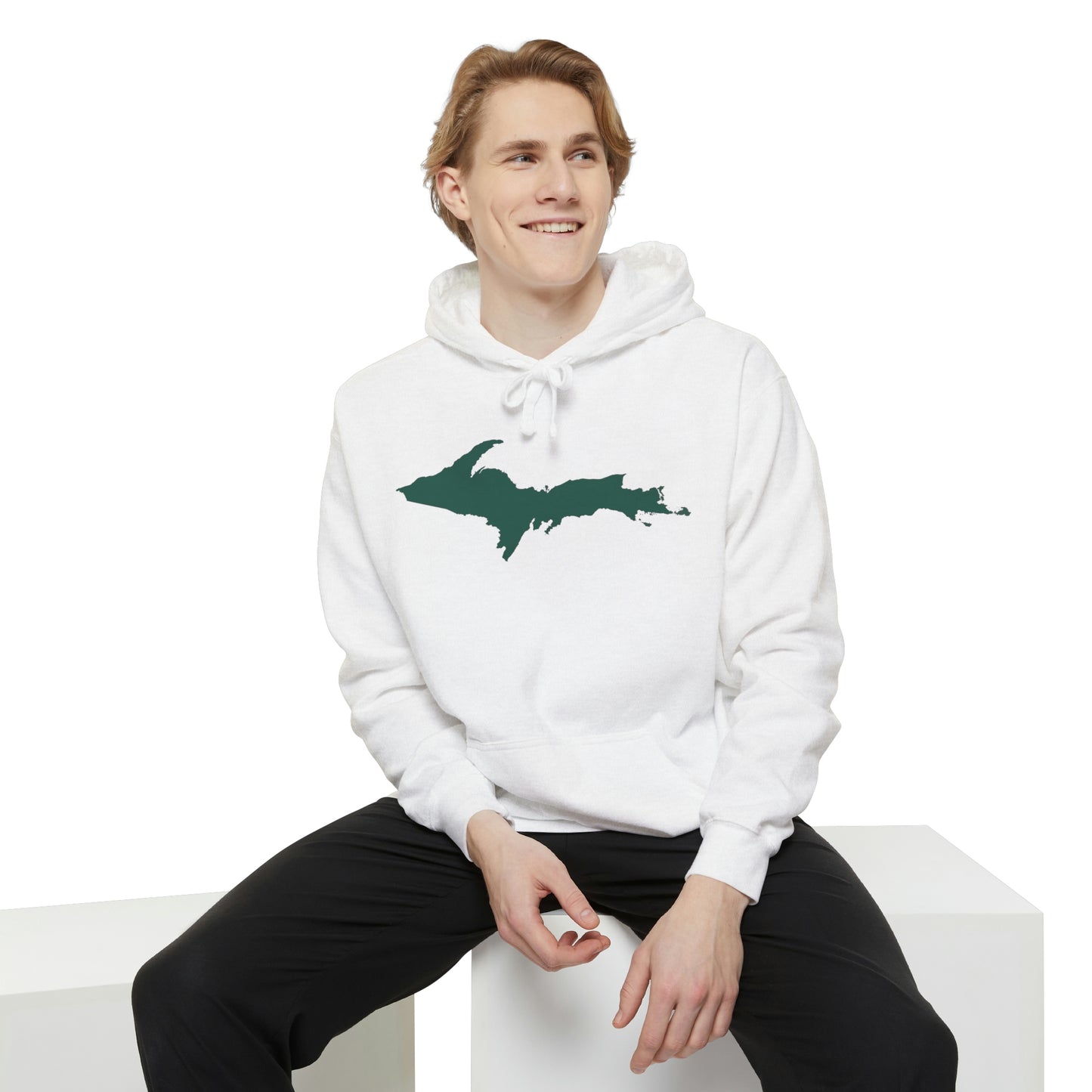 Michigan Upper Peninsula Hoodie (w/ Green UP Outline) | Unisex Garment-Dyed